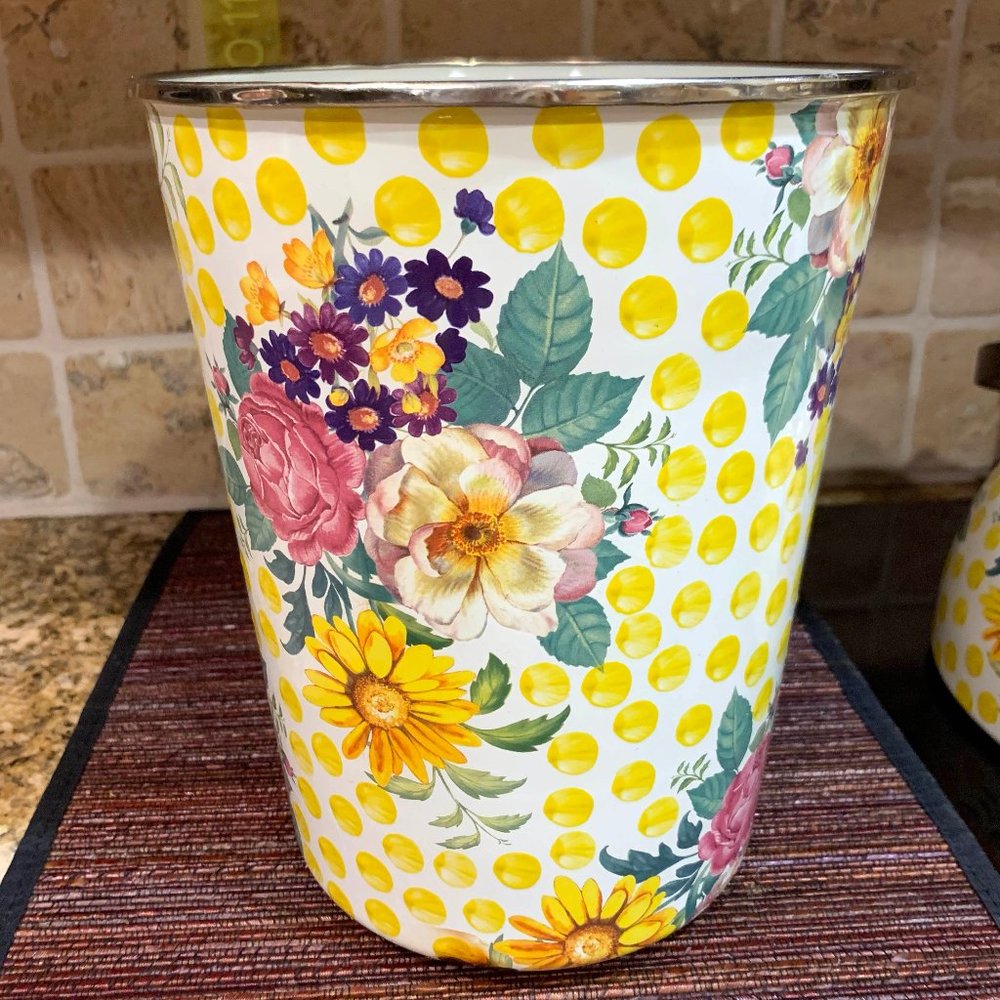 MACKENZIE-CHILDS Buttercup Floral Enamel Waste Bin